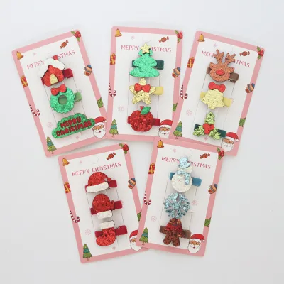 Custom Different Shape Glitter Fabric Hair Clip for Girls Christmas Head Decoration