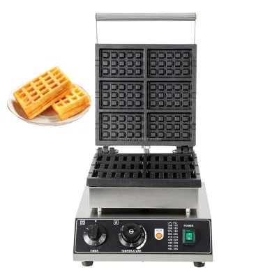 1750W Electric Stainless Steel Non-Stick Commercial Waffle Maker 50-300℃ Flip Balance Heating 6pcs Honeycomb Pop New Condition