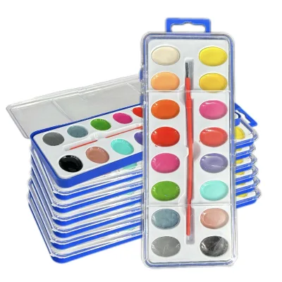 16 Colors Oval Solid Watercolor Paint Set Clear Plastic Storage Case With Hanging Hole Free Paint Brush Kids Student Drawing