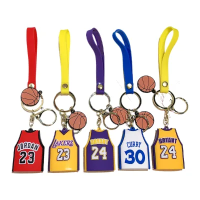 Best Souvenir Gifts Basketball Star Player Kobe James Laker Soft 3D PVC Jersey Keyring Cartoon Backpack Pendant Boy Toy Keychain