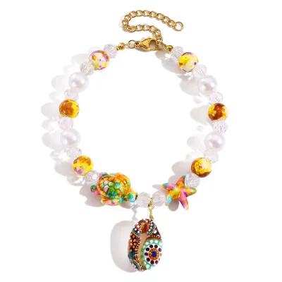 new hand-painted tortoiseshell Sea turtle shell pearl crystal holiday bracelet for girls