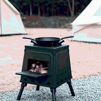 Low Smoke Secondary Combustion Square Camping Wood Stove Foldable Legs Multifunctional Outdoor BBQ Heating Fire Pit