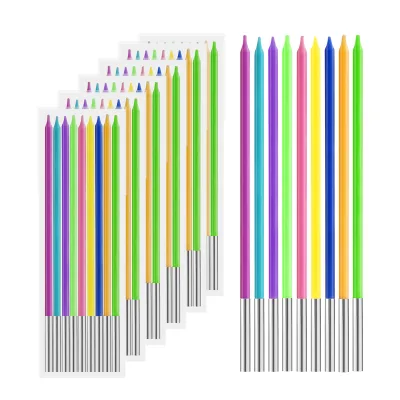Rainbow Slim Birthday Candles 9PCS Long Pencil Cupcake Candles Silver Foil Base Eco-Friendly Non-Toxic for Party Easter New Year
