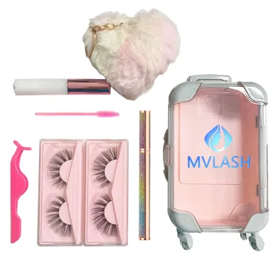 High Quality Custom Logo 5D Fluffy Vegan Mink Cotton Band Eyelashes Suitcase Mini Organizer Packaging Box Wholesale Eyelash Case