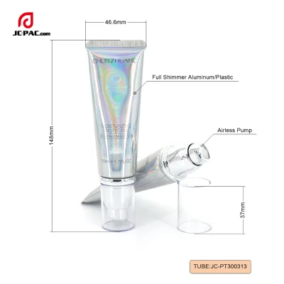 Custom Full Shimmer Aluminum Collapsible Cosmetic Airless Pump Foundation Tube