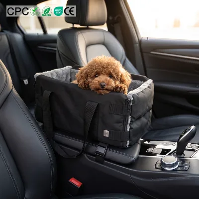 Center Console Dog Car Seat Foldable Washable Portable Pet Travel Carrier 600D Oxford Front Seat