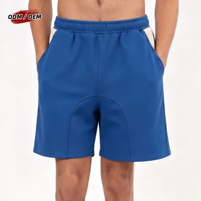 Custom Men's Casual Sweat Shorts Contrast Color Block Patchwork Pockets Streetwear Fleece Gym Training Shorts
