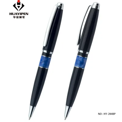 Stainless Steel With Acrylic Middle Ring Ballpoint Pen logo As Promotional Pen With Custom logo