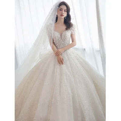2023 New Elegant Long Dress Sequin Bridal Wedding Gown Wedding Apparel Accessories Bride Dresses