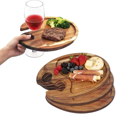Natural Wood Vintage Wine Glass Holder Snack Tray Charcuterie Board Rust Resistant for Party Stemware Support Serving Plate Wine
