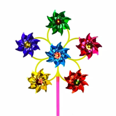 Colorful DIY Six-wheel Sequin Self-assembled Plastic Windmill Rotator Fun Plastic Hand Windmill for Kids