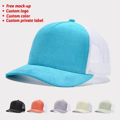 Unisex Hot Sale Custom Embroidery Wholesale Promotional Outdoor Sports 5 Panel Corduroy Snapback Mesh Baseball Hats