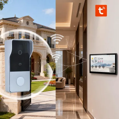 Hiwink 2K Smart Video Intercom with Palm Recognition Face ID Doorbell Indoor Monitor Works with Tuya Alexa for Villa Security