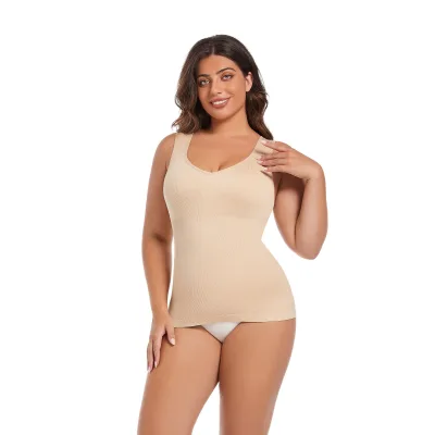 Factory Direct Sales Seamless Knitted Nylon Women's Body Shape Vest Tops Sports Underwear Medium Control Large Size Shapewear
