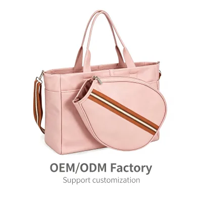 Custom`PU Leather Tennis Tote Bag with Detachable Racket Pouch, Multi-Pocket Sports Gym Shoulder Handbag for Women`