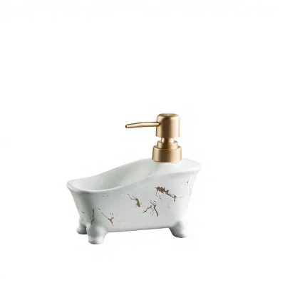 Light Luxury Ceramic Bathtub Shape Hand Press Dispensing Bottles for Hand Soap Body Wash Shampoo Dish Soap & Lotion in Bathroom