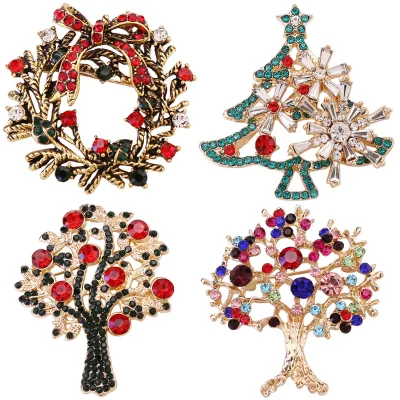 New Santa Claus Christmas Tree Brooch Fashion Rhinestone Brooch Festival Party Clothing Accessories