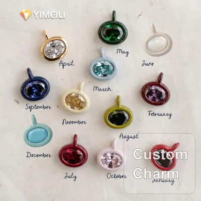 YML& Brass Drip Oil Edge-wrapped December Birthstone Pendant, Colorful Enamel Bezel-set Oval diamond DIY Birthday Charm
