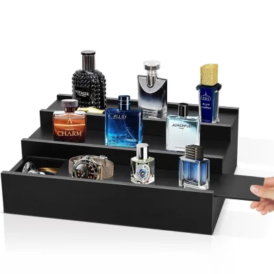 Wooden Cologne Organizer 3 Tier Cologne Stand Perfume Organizer with Hidden Compartment Wood Storage Box Perfume Box Wood