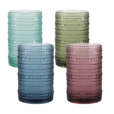 Premium 350ml Hobnail Glass Tumbler Colored Beaded Whiskey Cup Vintage Water Juice Coffee Glasses for Home Bar Restaurant