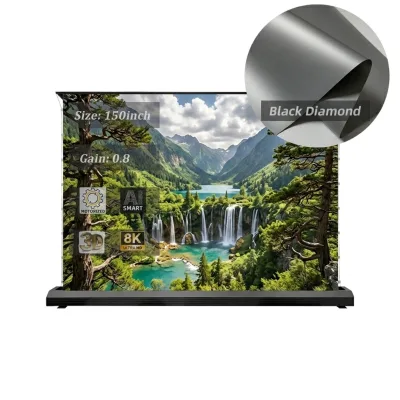 150-inch 4K Ultra HD Motorized Floor Rising Black Diamond Anti-light Projection Screen with Remote Control for Home Theater
