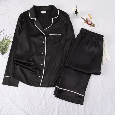 Wholesale Lady Long Sleeve Satin Pajamas Home Wear Lounge Wear Sleepwear Pajamas Women
