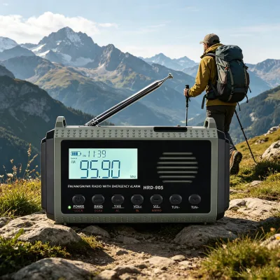 Emergency Multi-Band AM/FM Radio with SOS Alarm Time Display Hand-Crank Solar-Powered Rechargeable Battery Plastic Material