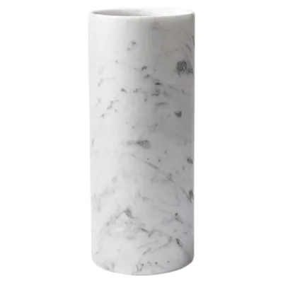 Home Decoration Vase Natural Marble Crafts Decorative White Flower Vase Handmade Cylindrical Satin White Carrara Marble Vase
