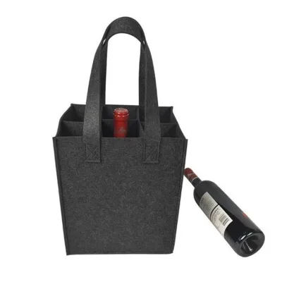 High Quality Custom Compartmentalized & Durable Felt Cloth Tote Bag for Multi-Bottle Wine and Beverage Packaging