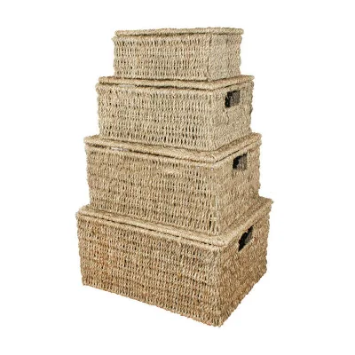 Metal Frame Seagrass Storage Baskets with Lid