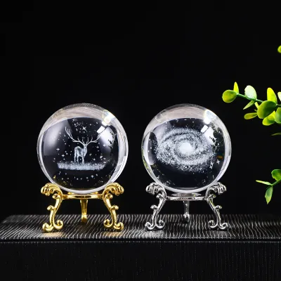 Personalized 3D Laser Engraved Crystal Ball Inner Engraving Sun Galaxy Moon Crystal Ball With Metal Base
