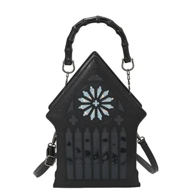 Retro House Shaped Handbag PU European American Style Women's Halloween Gothic Style Single Shoulder Crossbody Bag