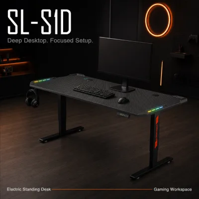 Gaming Desk Adjustable Height Gaming Tables Carbon Fiber Surface Metal Frame With Storage Durable Z-Shaped Factory Wholesale