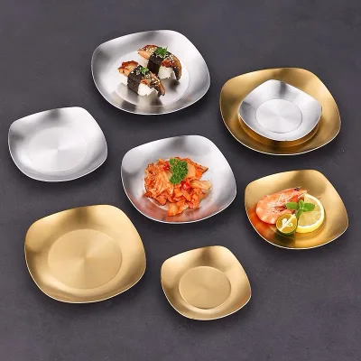 Korean Stainless Steel Seasoning Dish, Flavor Dish, square Dish, Golden Kimchi Dish, Bone Spitting Dish