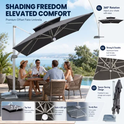 Double Modern Design Aluminium Alloy Outdoor Furniture Eco-Friendly Waterproof Cantilever Shade