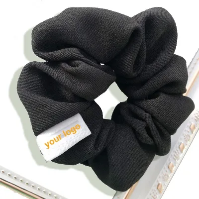 Custom Printed Linen Blue Hair Band Stretched Scrunchie Silk Satin  with logo Solid Color Silk Scrunchies Hair Ties for Woman