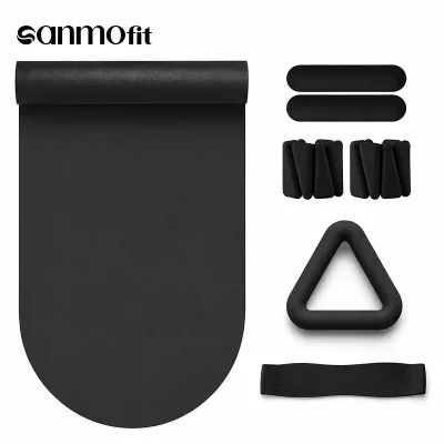 Matte Black Silicone Dumbbell Set 5-in-1 Yoga Mat Straight Bar Triangle Ring Wrist Weight Resistance Band Custom Logo