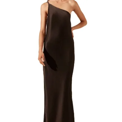 Silk Elegant Black One Shoulder Cowl Back Summer Season Simple Style with Natural Waistline Sleeveless