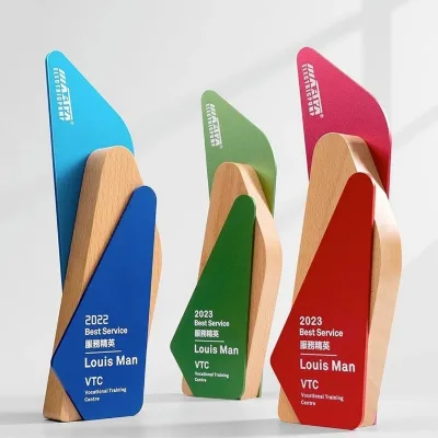 Creative Wood Trophy Customization Outstanding Employee Company Award Medal Customization Metal Solid Wood Honor Trophy