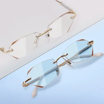 Wholesale High Quality Luxury Blue Light Blocking Women Rimless Reading Glasses Convex Lens