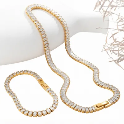 Elegant Stainless Steel Inlaid Colorful Zircon Geometric Women's Anniversary Exquisite Compact Tennis Chain