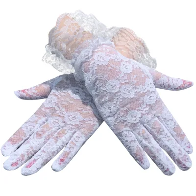Transparent Lace Gloves Lady Party Sexy Short Lace Women Wrist Length Floral Bridal Gloves for Wedding