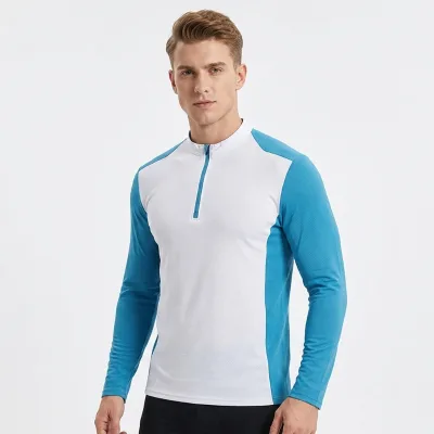 Men's Sportswear Running Sports Long-sleeved Quick-drying Fleece Ultra-light Breathable Button Collar T-shirt Autumn Leisure