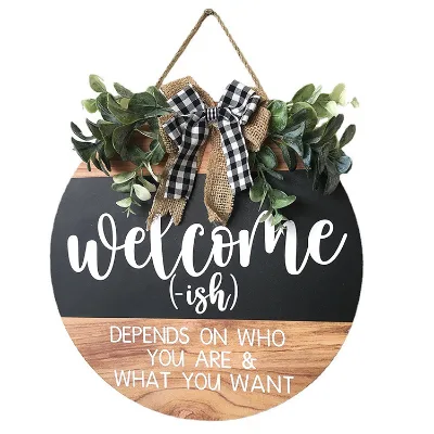 Custom Welcome Wooden Sign Hello Welcome Front Door Round Wood Wall Hanging Wooden Home Decor