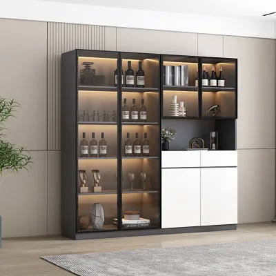 Wine Cabinet for Home Furniture High Quality Good Price Customization Black White Modern Wooden Wall Cabinet Bar Decoration