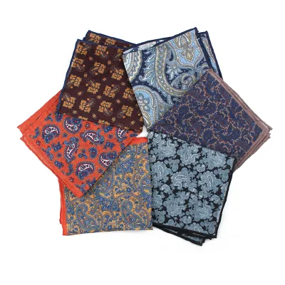 JASEN Men Linen Paisley Print Pocket Square Hand Rolled Edge Handkerchief Pocket Hanky