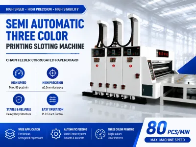 Semi Automatic Corrugated Box Printing Machine with Chain Feeder Three Color Slotting System