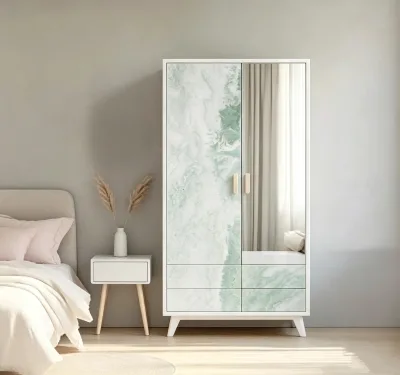 Factory Custom Elegant Marble Print Melamine Wardrobe for Residential House