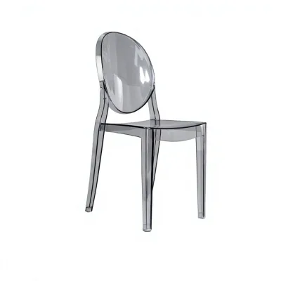 Wholesale Source Factory Modern Minimalist Smoky Gray Plastic Crystal Dining Chairs Acrylic Backrest Multifunctional Chairs