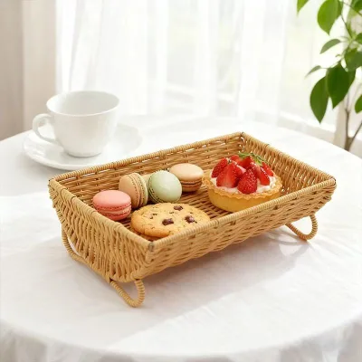 PP Rattan Storage Basket for Home, Living Room, Kitchen, Fruits, Nuts, Snacks, Desserts, Creative Tabletop Bread Box